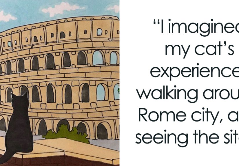 After Lockdown, I Was Happy To Explore Rome Again So I Drew These 19 Illustrations Of My Cat Walking Around The City