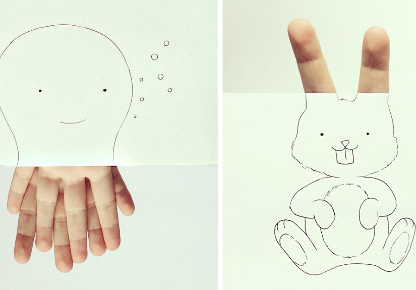 Artist Creates Cute Drawings Out Of His Own Fingers