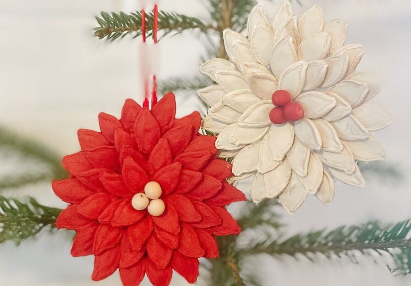How to Make Cute DIY Pumpkin Seed Poinsetta Ornaments