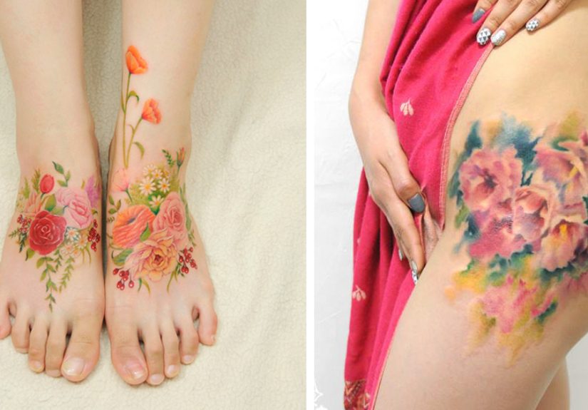 Flower Tattoos Mimic Watercolor Paintings On Skin