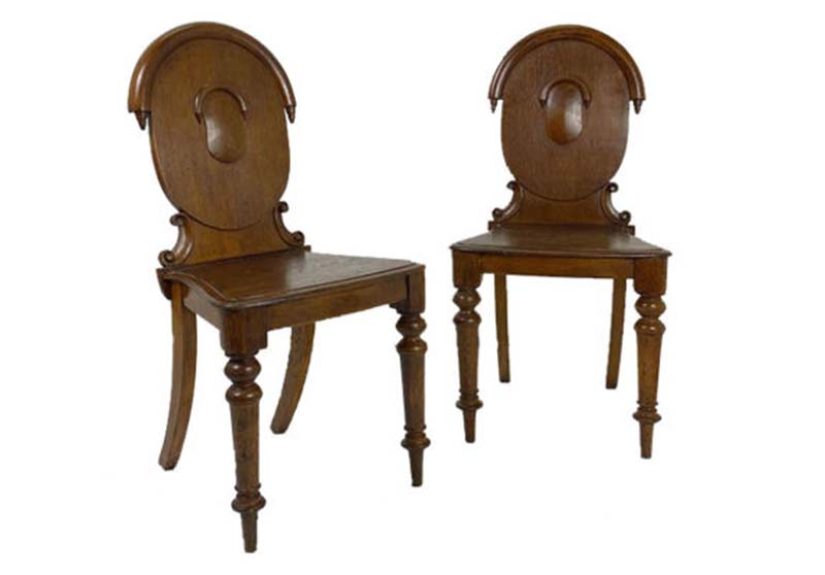 Pair Of Oak Shield Back Chairs