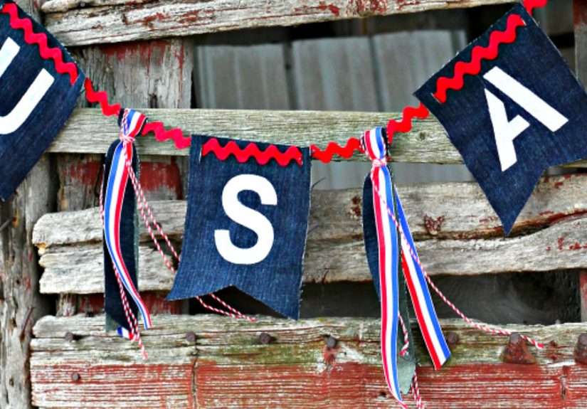 Patriotic Painted Denim Bunting