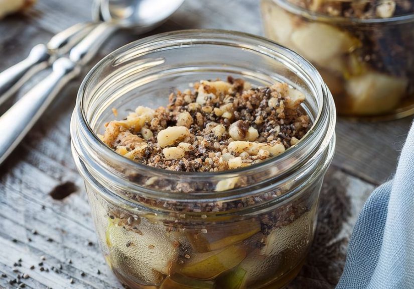 Warm Pears with Chia Walnut Crumble