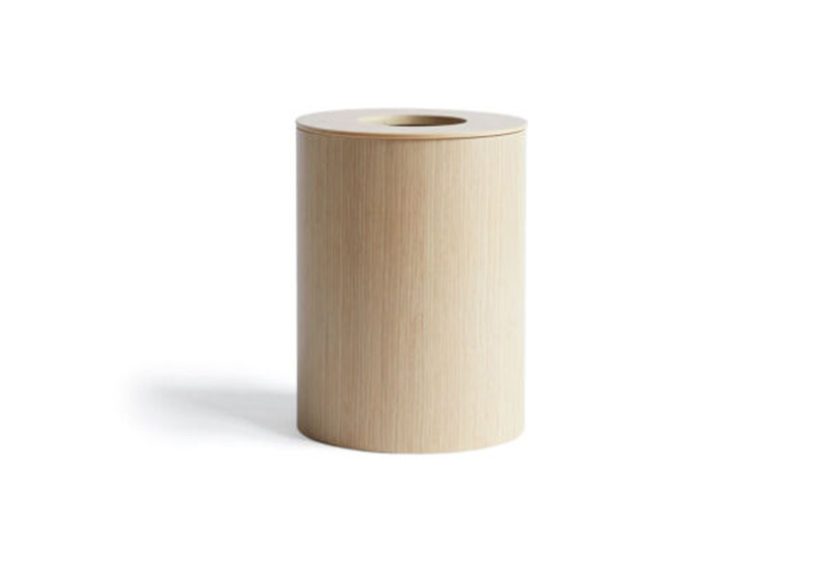 White Oak Paper Waste Basket With Cutout Lid