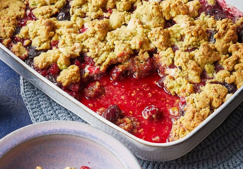 Cherry, White Chocolate and Pistachio Crumble