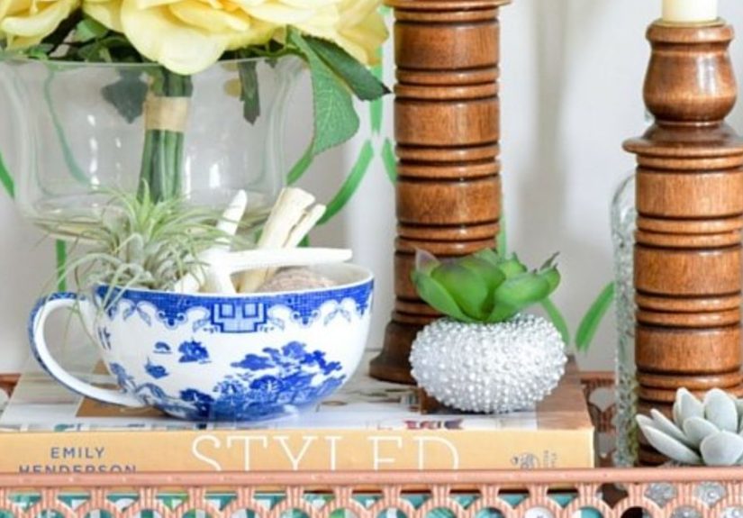 DIY Mini Sea Urchin Vases and Eclectic Tray Vignette
